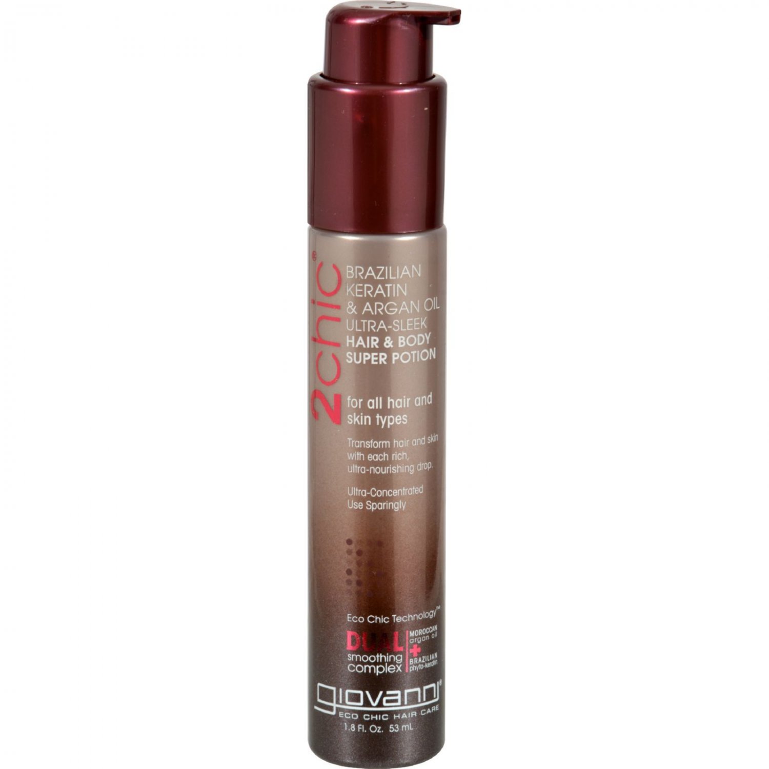 Giovanni 2chic Ultra-Sleek Hair and Body Super Potion with Brazilian Keratin and Argan Oil - 1.8 fl 