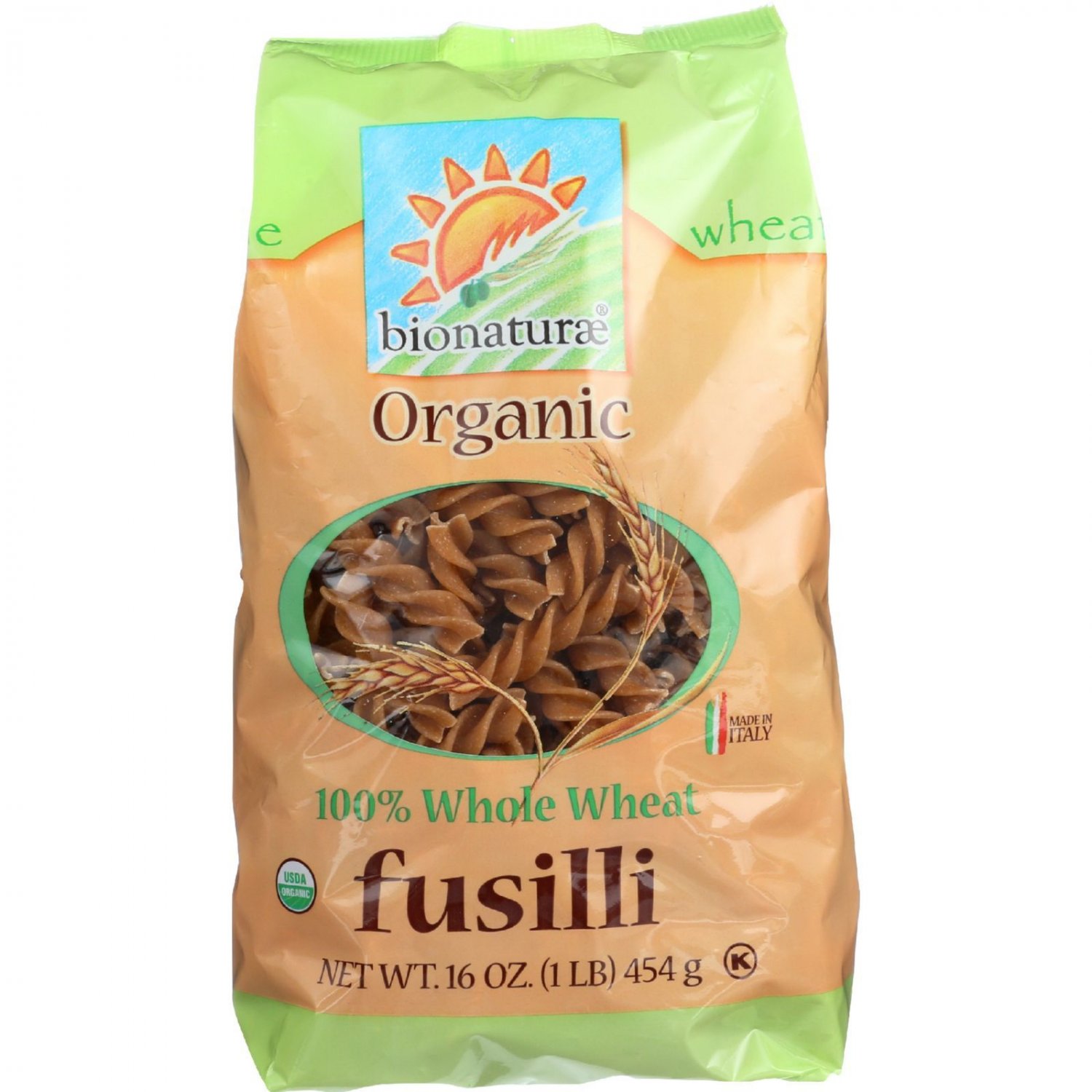 Bionaturae Pasta - Organic - 100 Percent Whole Wheat - Fusilli - 16 Oz