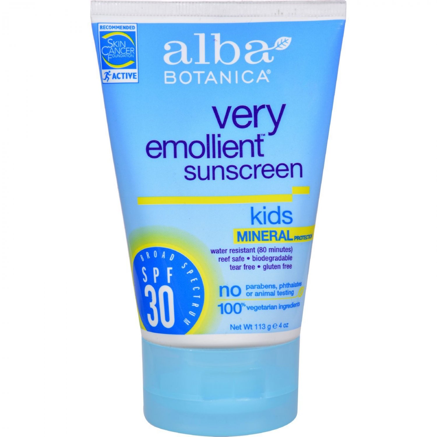 Alba Botanica Very Emollient Natural Sun Block Mineral Protection Kids SPF 30 - 4 oz