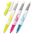Flag + Highlighter and Pen, BE/PK/YW, White Graphic Barrel, 3/Pk