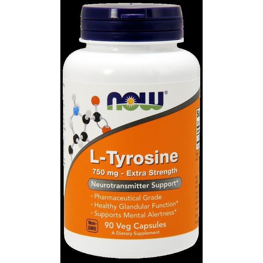 NOW Foods L-Tyrosine 750 mg - 90 Veg Capsules Pack of 2