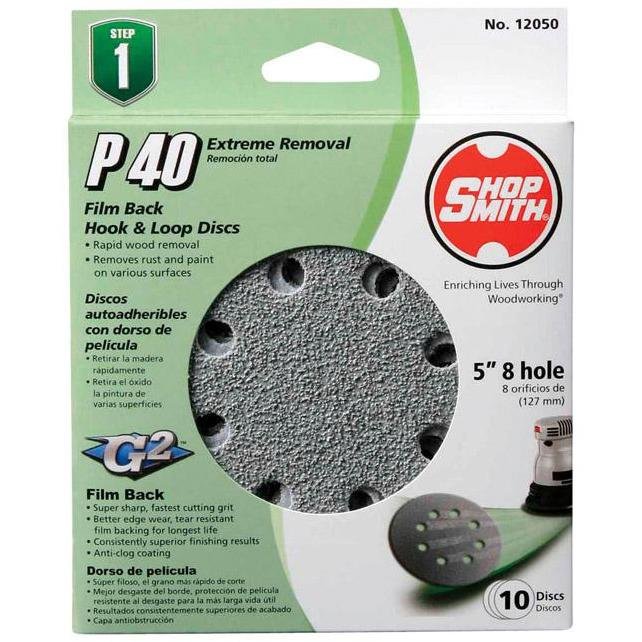 Shopsmith  5 in. Aluminum Oxide  Hook and Loop  Sanding Disc  40 Grit Coarse  10 pk