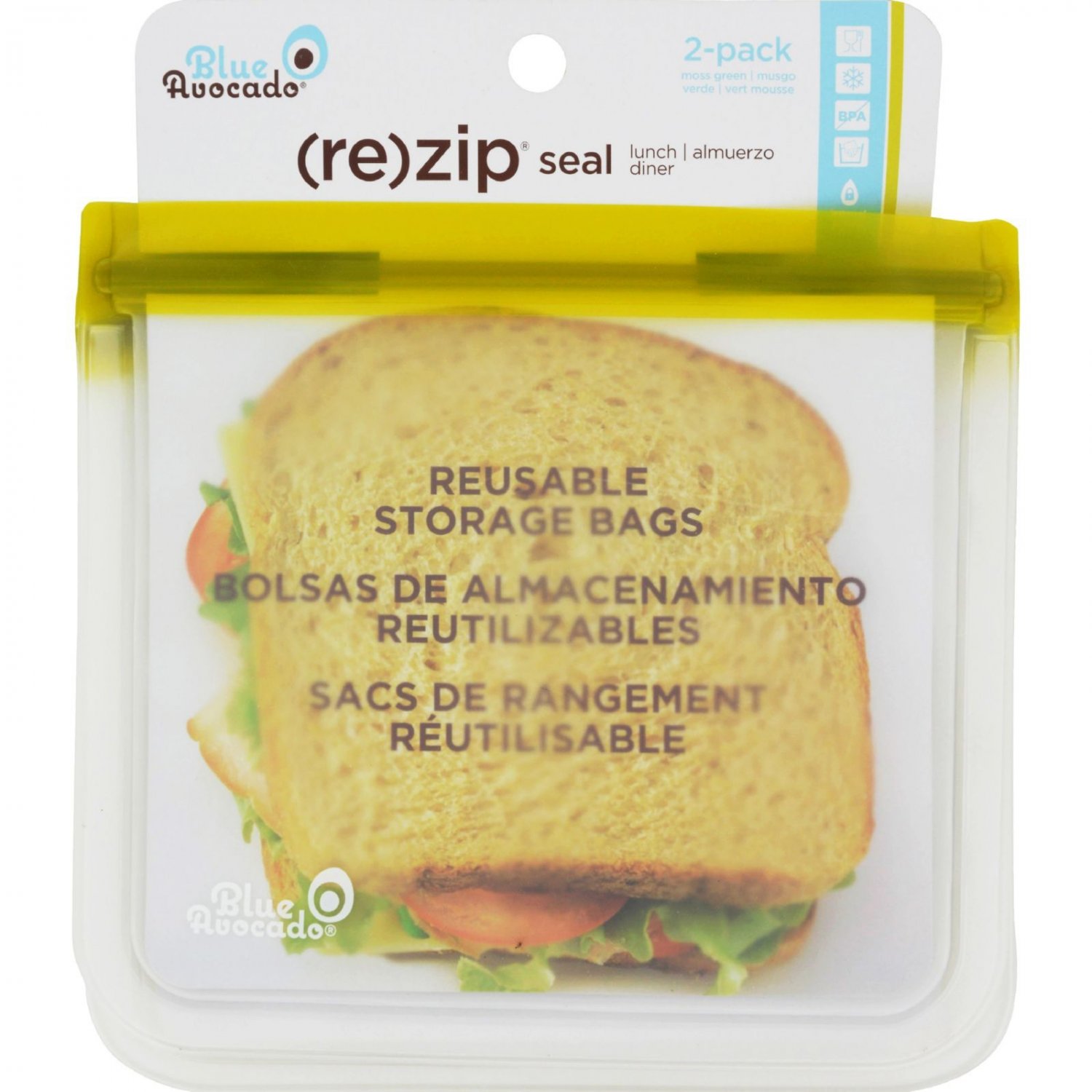 Blue Avocado Lunch Bag - Re-Zip Seal - Green - 2 Pack