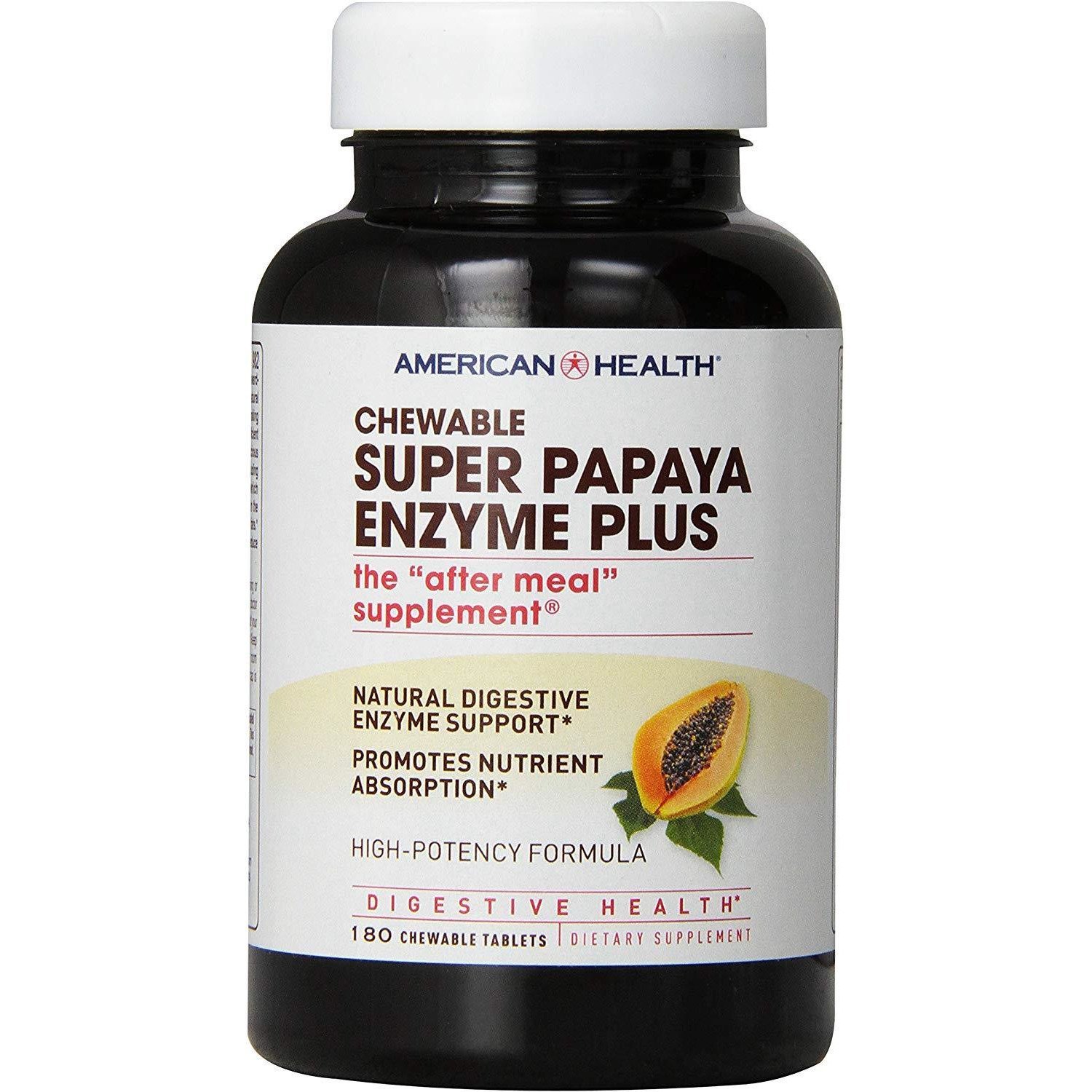 American Health Super Papaya Enzyme Plus Chewable - 180 Chewable Tablets