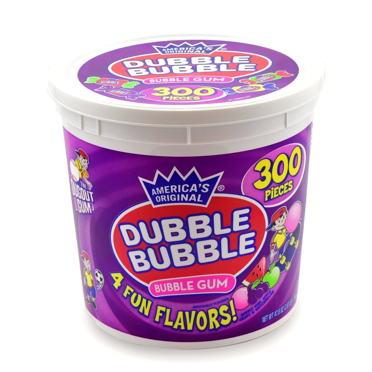 Dubble Bubble America's Original Assorted Flavors Gum Tub Kosher Candy 300 Count