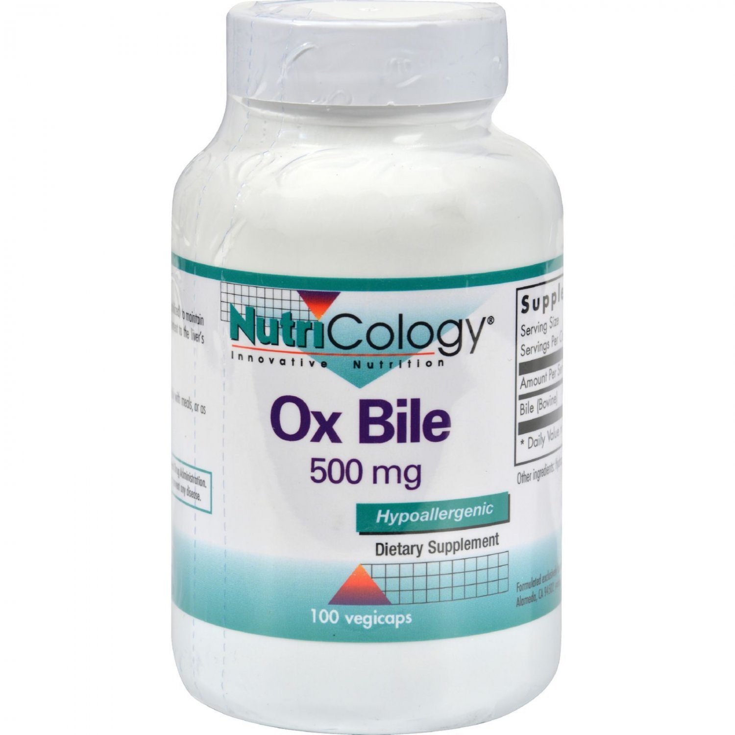 NutriCology Ox Bile - 500 mg - 100 Vegetarian Capsules