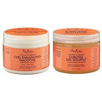 Shea Moisture Coconut and Hibiscus Combo Pack, Curl Enhancing Smoothie 12 Ounce & Gel Souffle 12 Oun