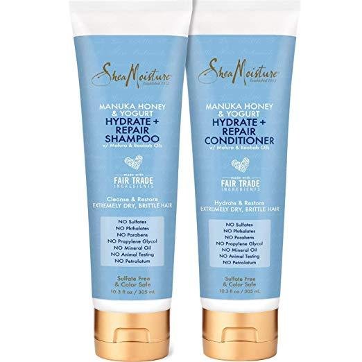 Shea Moisture Manuka Honey & Yogurt Hydrate + Repair Shampoo & Conditioner Set, Restore Extremely Dr