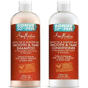 Shea Moisture Argan Oil & Almond Milk Smooth & Tame Shampoo Conditioner Set for Unisex, 19.5 Ounce