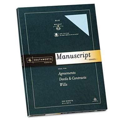 25% Cotton Manuscript Covers, Blue, 30 lbs., Wove, 9 x 12-1/2, 100/Box