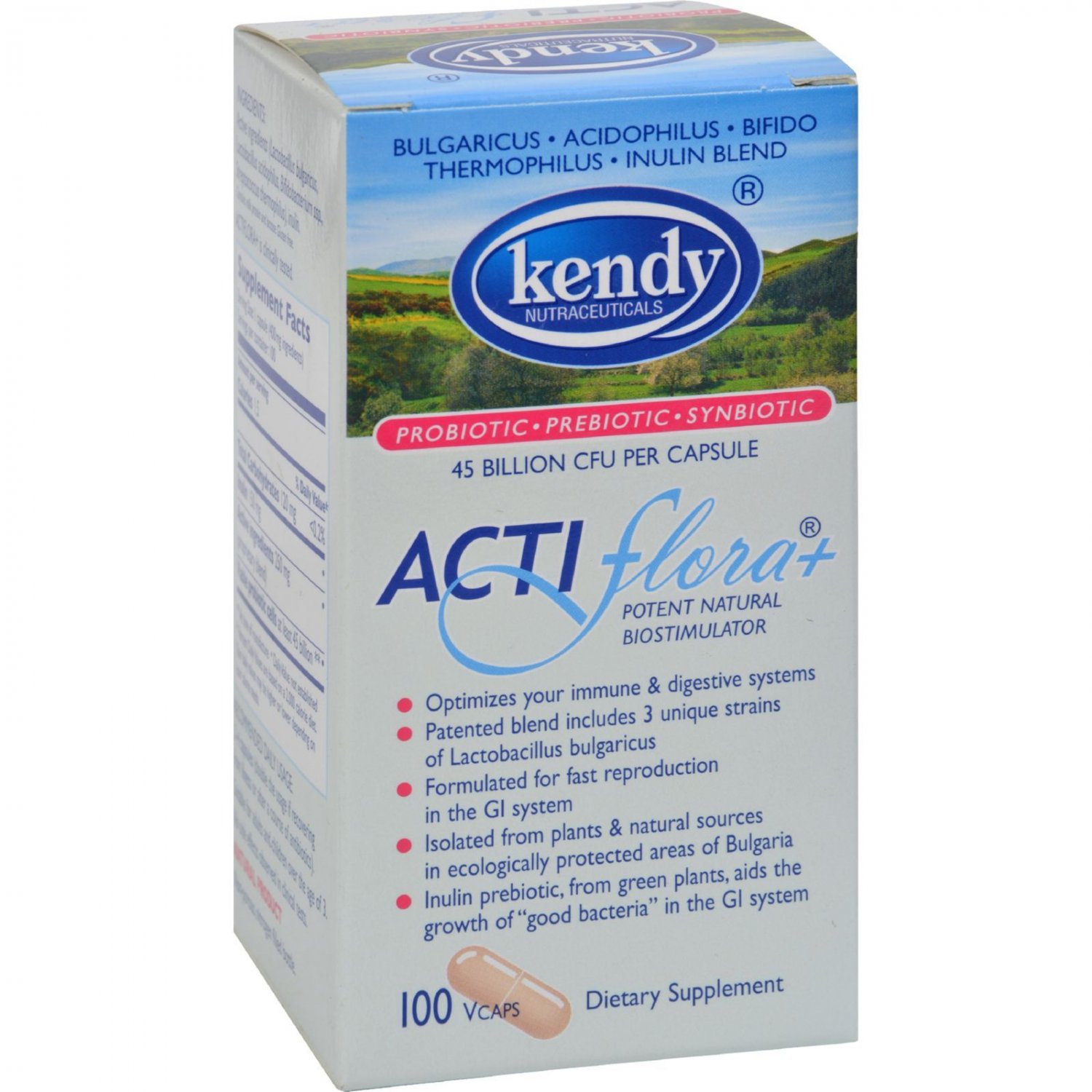 Kendy USA Prebiotic Probiotic Symbiotic ActiFlora Plus - 100 Capsules