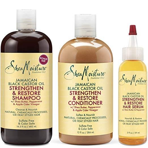 Shea Moisture Castor Oil Strengthen Restore set Shampoo Conditioner & Hair Serum