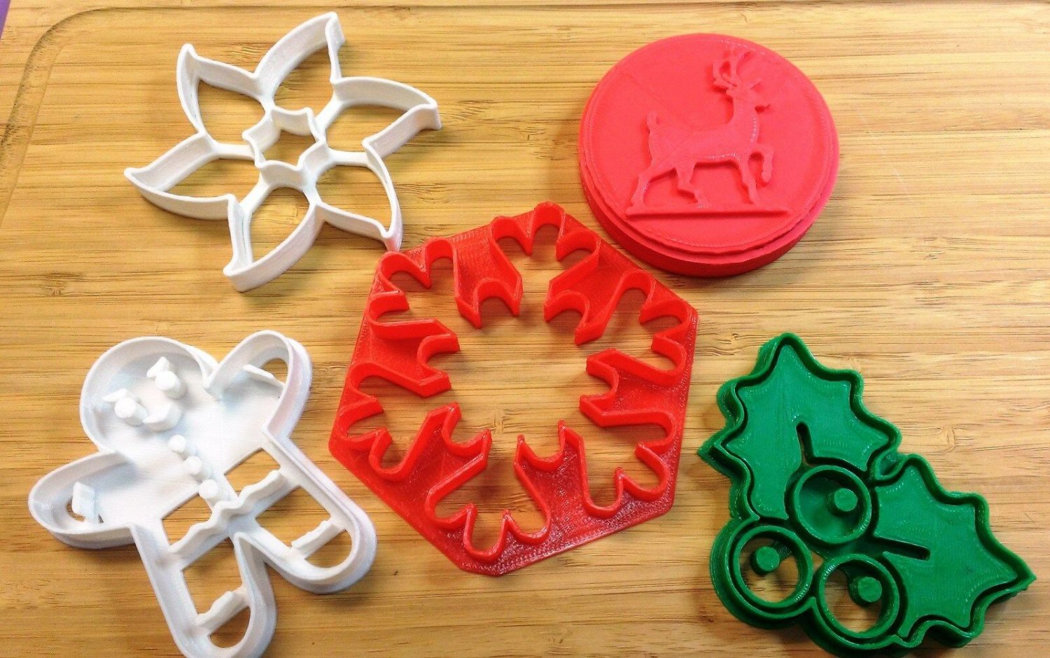 Christmas Cookie Cutters H - Gingerbread Man, Mistletoe, Reindeer Snowflake Star