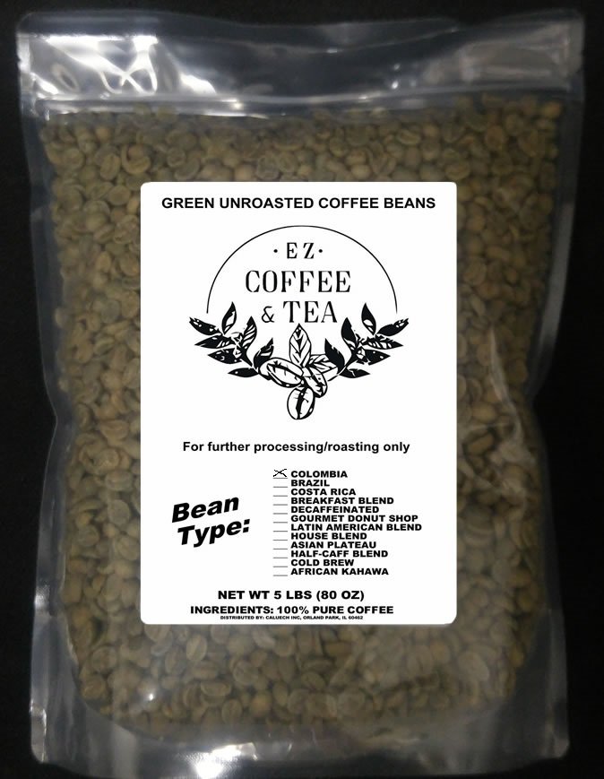 EZ Coffee and Tea 100% Colombian Green Coffee Beans - 5 LB (80 oz)