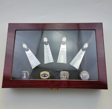 4PCS New York Gaints Classic Super bowl championship rings and Trophy Set with case &iuml;&frac14;�544&iuml;&frac14;�