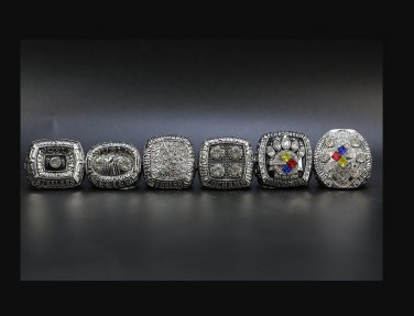 Full Set 6PCS Pittsburgh Steelers Super bowl championship ring 11 size Silver without case&iuml;&frac14;�595&iuml;&frac14;�