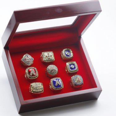 9PCS Atlanta Braves MLB world series championship rings 11 size with case&iuml;&frac14;�1010&iuml;&frac14;�
