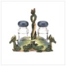 37073 Green Dragons Salt and Pepper Shakers with Glass Holder