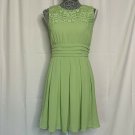 Esley Dress Women Size Small V.I.Pleased Pleated Green Embroidered Front Mini