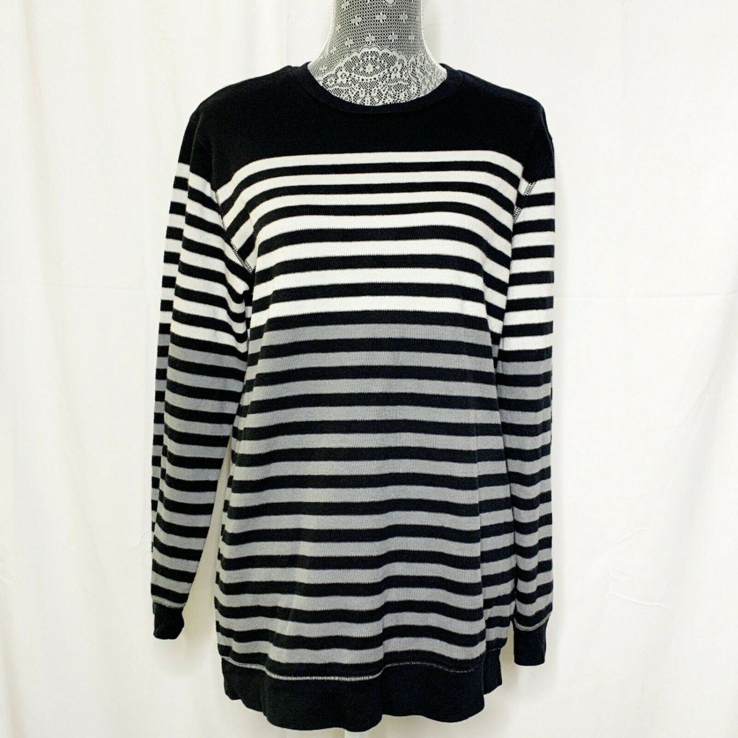 Old Navy Black Gray Striped Sweater XXL Long Sleeve Striped Round Neck Tunic