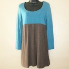 Boden Dress SZ 12 Blue Brown Two-Tone Knit Colorblock Long Sleeve Tunic Casual