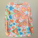 Nally & Millie Orange Floral Geometric Scoop Shirt M Top Long Sleeve Tunic Tee