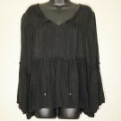 Anthropologie Black Shirt Sheer Bell Sleeve Front Tie Crushed Cupro Maven West