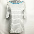 Green Envelope Los Angeles Shirt Women XL Gray White Stripe Blue Half Sleeve Top