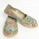 Rocket Dog Women Shoes 10 Green Pink Floral Moccasin Flat Sole Woven Slip-on