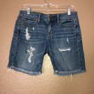 American Eagle Jean Shorts Sz 0 Boyfriend Bermuda Raw Hem Distressed Destroyed