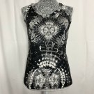Danskin Now Yoga Top Women M 8/10 Black White Pattern Racerback Top Sleeveless