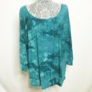 CATO Shirt Women Size XL Blue Aqua Sequin Knit Top Round Neck 3/4 Sleeve Classy