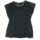 Madewell Shirt Women Size 0 Black Eyelet Round Collar SS