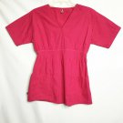 Dickies Shirt Women Size S Fuschia V-Neck Short Sleeve Dark Pink Gathered Waist