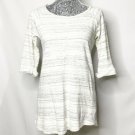 Cherish Shirt Women Size Medium Gray White Pattern Boat Neck 3/4 Sleeve Cuffed
