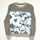 Peter Pilotto Shirt Women Size M Gray Black Striped Floral Crewneck Long Sleeve