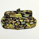 Gap Yellow Floral Silk Small Clutch Bag Vintage Top Double Clasp Pleated Chain