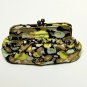 Gap Yellow Floral Silk Small Clutch Bag Vintage Top Double Clasp Pleated Chain