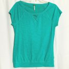 Poof Shirt Women Large Green Laced Back Short Sleeve Peek A Boo Lace Front Seafo