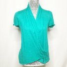 Moth Top Womens XS Blue Turquoise Faux Wrap Short Sleeve Ruched Front Anthro