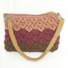 Roxy Purse Red Brown Peach Crochet Chunky Knit Bag with Short Shoulder Strap