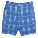 Hawk Shorts Men Size 34 Blue White Window Pane Flat Front Bermuda