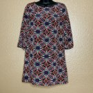Old Navy Floral Tunic Dress Black Red Blue Exposed Zipper Womens XS 3/4 Sleeve