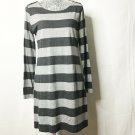 Banana Republic Dress Women Size M Black Gray Bold Striped Boat Neck Long Sleeve