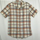 Billabong Shirt Mens Size M Tan Red Blue Plaid Button Up Short Sleeve