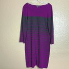 SPENSE Purple and Gray Striped LS Sweater Dress Midi Scoop Neck Size M Excellent