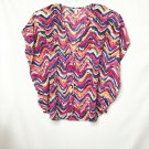 Banana Republic Shirt Women Large Pink White Drawstring V-Neck Short Sleeve Top
