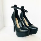 Breckelle's Marisa-35 Ankle Strap Black 6 inch Stiletto Platform Almond Toe SZ 7