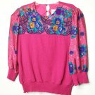 VTG Anthony Sicari Top Women L Pink Floral Fushia Pullover Round Neck 3/4 Sleeve