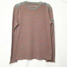 Calvin Klein Shirt Men SZ L Red Gray Stripe Waffle Knit Round Neck Long Sleeve